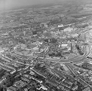Aerial views of Reading, Berkshire. 26th October 1976
