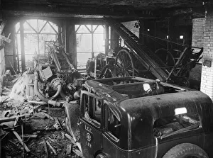 AFS (The Auxiliary Fire Service) damaged vehicles at a fire station in London