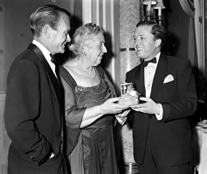 Agatha Christie April 1958 Writer at the Mousetrap celebration party with Richard