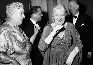 Agatha Christie and Dame Sybil Thorndyke laughing 1962 at 10th anniversary of
