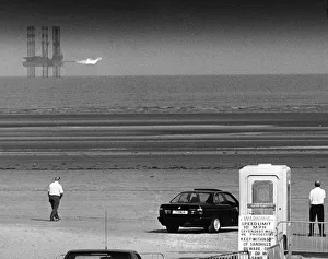 Scene Prints: Ainsdale Beach, Merseyside, with Penrod 80 Offshore Drilling Platform in background