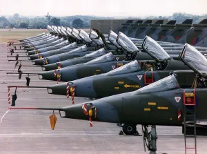 Air Aircraft Sepecat Jaguar GR1 Wing Commander Jerry Connolly on ladder of Leaving