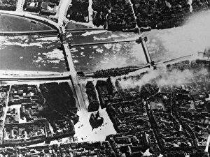 Bridge Prints: An Air Ministry photograph shows some of the damage to the bridges over the Albert Canal