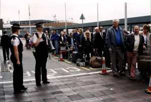 Air Passengers at Airport amid flight delays April 1996