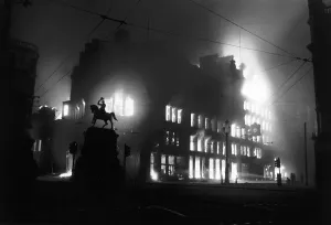 Light Prints: Air raid near Prince Albert Statue Holborn Circus London. WW2 1941