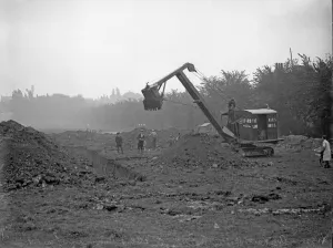 1938 Prints: Air raid shelter trenches being dug on West Common, Lincoln