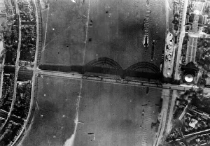 An air reconnaissance picture showing a bridge over the Rhine in Dusseldorf