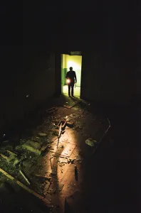 01522 Prints: Air Vice Marshal Sandy Hunter seen here exploring the abandon nuclear bunker at Kenton