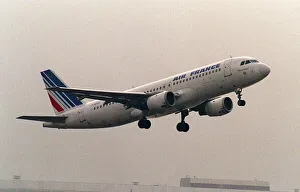 Airbus A320 of Air France taking off at Heathrow Airport, London. 1992