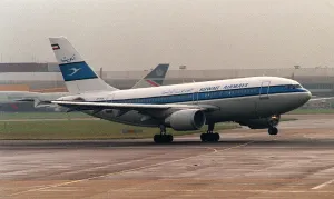 Take Off Prints: Aircraft Airbus A310 Kuwait Airways Nov 1992 taking off at Heathrow Airport