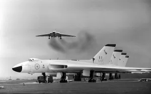 Aeroplane Prints: Aircraft Avro Vulcan B2 bomber July 1963 line up at RAF Wittering as a Vulcan