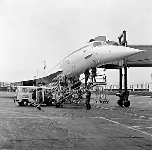 The aircraft Concorde on its stand at Heathrow airport after returning from the runway