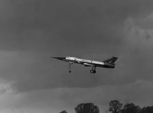 Core01 Prints: Aircraft Fairey Delta type 221 experimental jet takes off for it