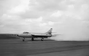 Air Display Prints: Aircraft Hawker Hunter demonstrating reverse thrust braking at the SBAC Farnborough Air