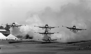 Core01 Prints: Aircraft Jet Provost trainers turn on the smoke Sept 1962 while landing in