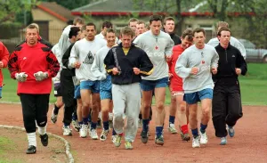 Airdrie football team players in training session as part of the build up to play off