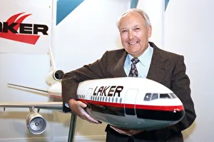 00350 Prints: Former airline chief Freddie Laker launches a £399 budget holiday for 14 days in