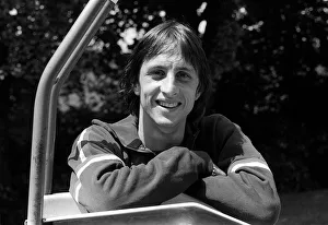 Ajax Amsterdam and Holland footballer Johan Cruyff takes a break from training as Ajax