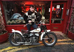 Vehicles And Transport Prints: Alan Forbes with Indian motorcycle January 1998 outside shop