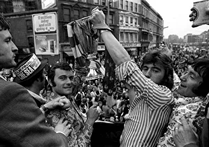 Alan Hudson and Keith Weller of Chelsea with European Cup winners cup trophy