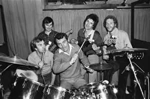 Alan Minter with pop group Jigsaw at recording studio in Clapham