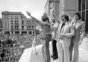 Celiakent270606 Prints: Alan Mullery Manager of Brighton FC - May 1979 with players on a balcony