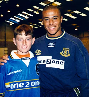 Alan Murdough, winner of the Ulster Star penalty kick competition meets Everton