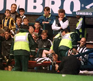 Stretcher Prints: ALAN SHEARER IS CARRIED OFF 26 JULY 1997 ALAN SHEARER FOOTBALL NEWCASTLE UNITED IS