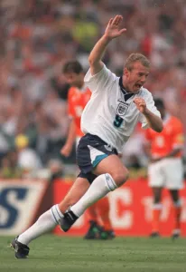 Alan Shearer celebrates his second goal during the England v Holland Group A match