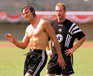 Alan Shearer and David Ginola training during Newcastle Uniteds pre season tour of