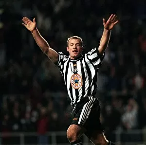 Images Dated 5th February 1998: Alan Shearer Newcastle celebrates after a January 1998 goal during the Newcastle United