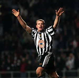 Score Prints: Alan Shearer Newcastle celebrates after a January 1998 goal during the Newcastle United