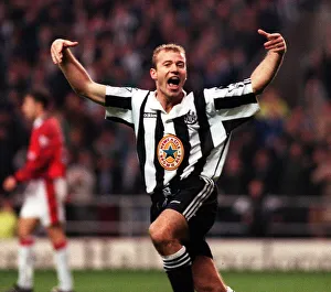 Newcastle Prints: Alan Shearer of Newcastle United celebrates as his team win 5-0 against Manchester United