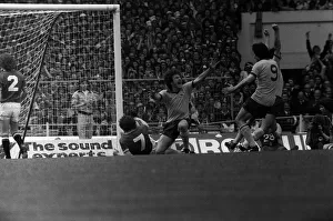 Alan Sunderland scores a goal in the FA cup final 1979 for Arsenal v Manchester