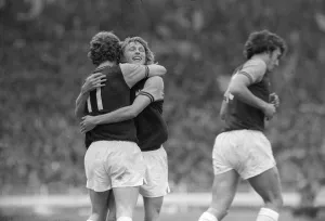 Alan Taylor gets a hug after scoring in FA cup final 1975 for West Ham against