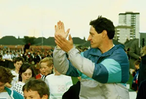 Jon Scan Prints: Alan Wells Scottish athlete clapping hanmds February 1990