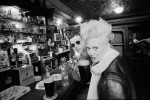 Alannah Currie and Tom Bailey who form pop duo The Thompson Twins pictured inside