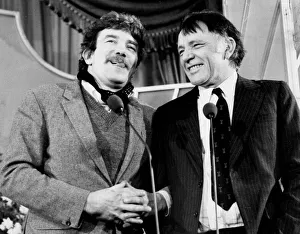 Microphone Prints: Albert Finney and Richard Burton at press conference laughing - February 1977
