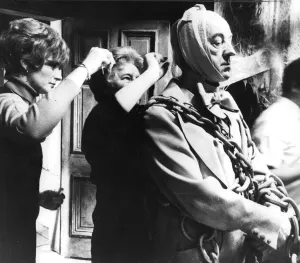 01430 Prints: Alec Guinness preparing to film ghost scene in film musical Scrooge - February 1970