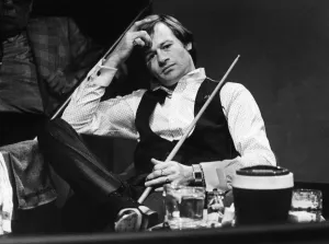 Alex Higgins snooker player after foul in the World Snooker Championships in April 1983