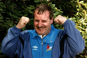 Fists Prints: Alex Murphy Rugby League coach wearing umbro tracksuit and holding fists up