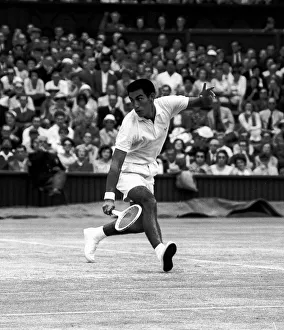 Tennis Racquet Prints: Alex Olmedo in mens singles final at Wimbledon 1959 against Rod Laver