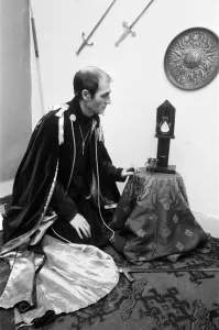 Alex Sanders King of the Witches at his basement flat in Notting Hill, London