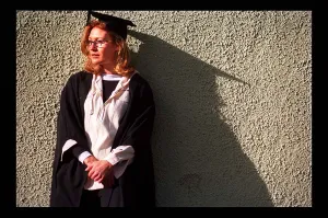 Ali Paton Siren'from the Gladiator march 1998 wearing mortar board graduation