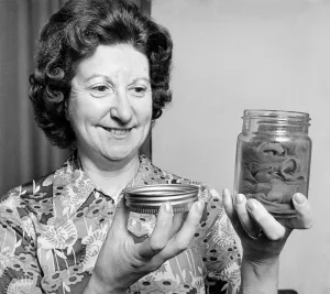 Stockings Prints: Alice Bough keeps her precious war-time stockings in an airtight jar
