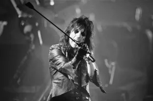 Make Up Prints: Alice Cooper (born Vincent Damon Furnier) performs at The Birmingham Odeon, Midlands