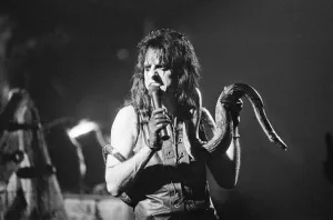 Alice Cooper (born Vincent Damon Furnier) performs at The Birmingham Odeon, Midlands
