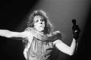 Alice Cooper (born Vincent Damon Furnier) performs at The Birmingham Odeon, Midlands
