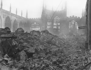 All that remains of St Michaels Cathedral following the air raid of the 14th