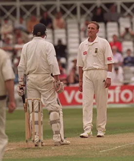 English Prints: Allan Donald confronts Mike Atherton July 1998 in their 4th Test clash at Trent